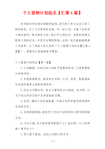 个人营销计划起名【汇集4篇】