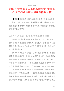 2023年业务员个人工作总结范文 业务员个人工作总结范文和规划样例4篇