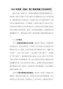 2023年党委（党组）第三季度党建工作总结范文
