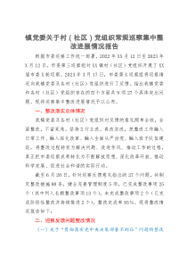 镇党委关于村（社区）党组织常规巡察集中整改进展情况报告