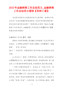 2023年金融销售工作总结范文_金融销售工作总结范文感悟【范例5篇】