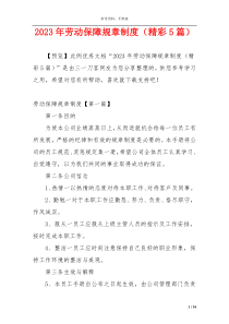 2023年劳动保障规章制度（精彩5篇）