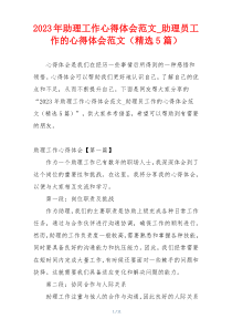 2023年助理工作心得体会范文_助理员工作的心得体会范文（精选5篇）