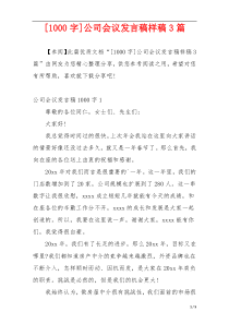 [1000字]公司会议发言稿样稿3篇