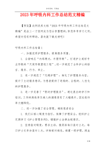 2023年呼吸内科工作总结范文精编