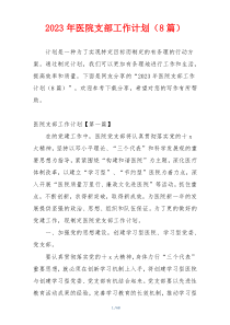 2023年医院支部工作计划（8篇）