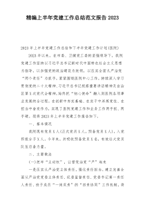 精编上半年党建工作总结范文报告2023