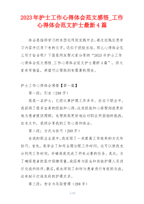 2023年护士工作心得体会范文感悟_工作心得体会范文护士最新4篇