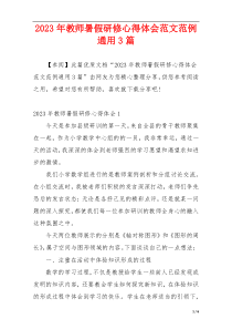 2023年教师暑假研修心得体会范文范例通用3篇