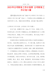 2023年公司财务工作计划表 公司财务工作计划5篇
