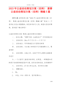 2023年公益活动策划方案（实例） 慈善公益活动策划方案（实例）精编5篇