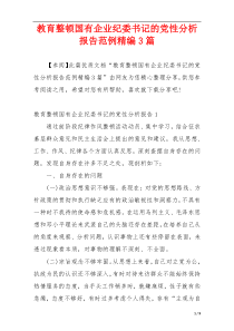 教育整顿国有企业纪委书记的党性分析报告范例精编3篇