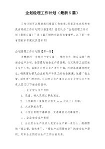 企划经理工作计划（最新5篇）