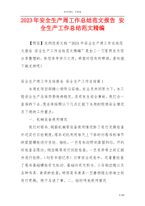 2023年安全生产周工作总结范文报告 安全生产工作总结范文精编