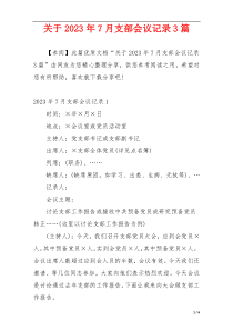 关于2023年7月支部会议记录3篇