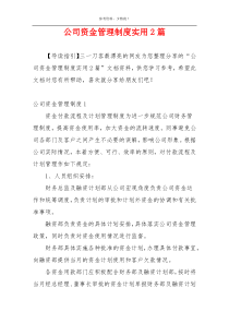 公司资金管理制度实用2篇
