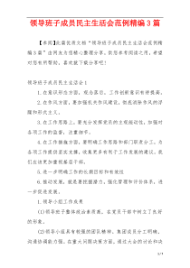 领导班子成员民主生活会范例精编3篇
