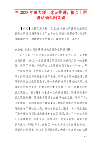 在2023年重大项目建设推进汇报会上的讲话稿范例3篇