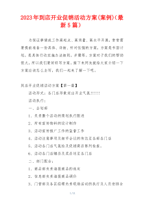 2023年到店开业促销活动方案(案例)（最新5篇）