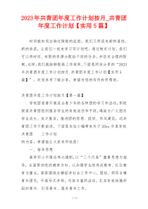 2023年共青团年度工作计划按月_共青团年度工作计划【实用5篇】