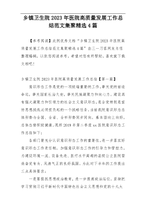 乡镇卫生院2023年医院高质量发展工作总结范文集聚精选4篇