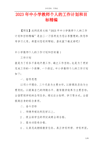 2023年中小学教师个人的工作计划和目标精编