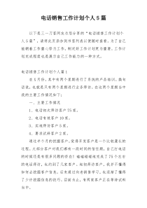 电话销售工作计划个人5篇