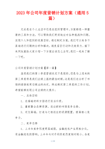 2023年公司年度营销计划方案（通用5篇）