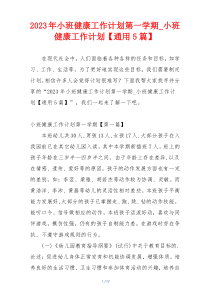 2023年小班健康工作计划第一学期_小班健康工作计划【通用5篇】