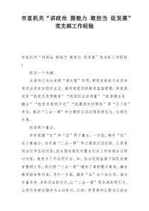 市直机关“讲政治 提能力 敢担当 促发展”党支部工作经验