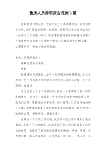 售房人员辞职报告范例5篇