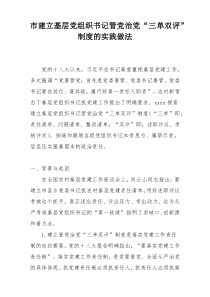 市建立基层党组织书记管党治党“三单双评”制度的实践做法