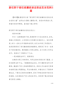 新任职干部任前廉政谈话表态发言范例5篇