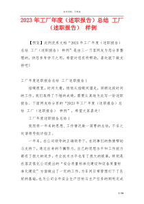 2023年工厂年度（述职报告）总结 工厂（述职报告） 样例