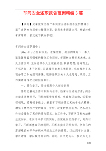 车间安全述职报告范例精编3篇
