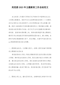 局党委2023年主题教育工作总结范文