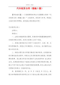 汽车租赁合同（精编3篇）