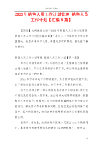 2023年销售人员工作计划管理 销售人员工作计划【汇编8篇】