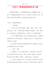 小型工厂管理规章制度实用2篇