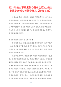 2023年安全事故案例心得体会范文_安全事故小案例心得体会范文【精编5篇】