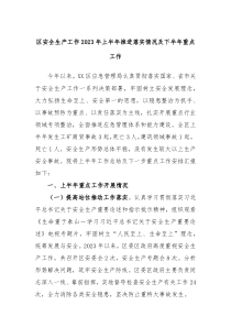 区安全生产工作2023年上半年推进落实情况及下半年重点工作