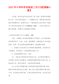 2023年小学科学实验室工作计划【精编5篇】