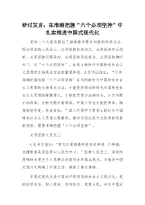研讨发言：在准确把握“六个必须坚持”中扎实推进中国式现代化
