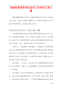 违规经营投资责任追究工作报告汇报4篇