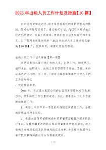 2023年出纳人员工作计划及措施【10篇】