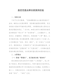基层党建品牌实践案例经验