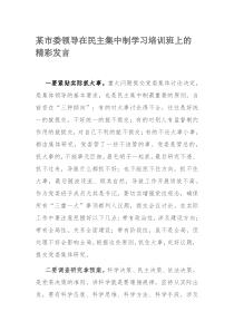 某市委领导在民主集中制学习培训班上的精彩发言