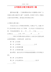 公司股权分配方案实用3篇