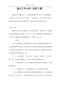 重点工作计划（实用3篇）