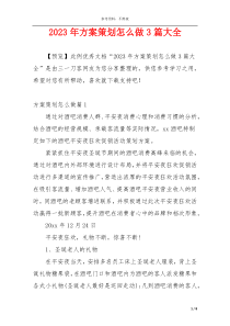 2023年方案策划怎么做3篇大全